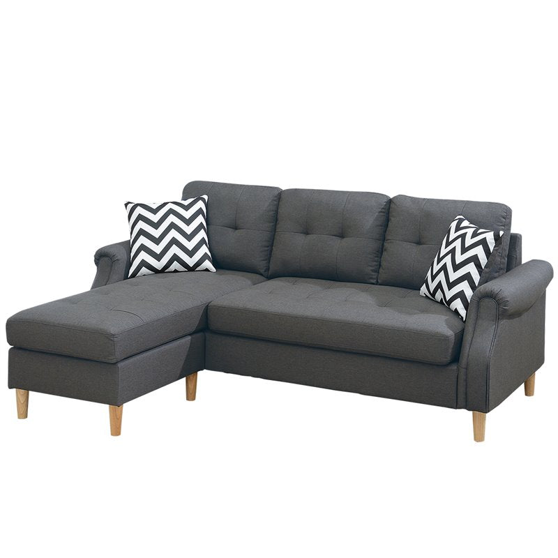 Living Room Corner Sectional Blue Grey Polyfiber Chaise Sofa Reversible Sectional Light Grey Blue Wood Primary Living Space Tufted Back Contemporary,Modern L Shaped Rolled Arms Solid Wood 4 Seat