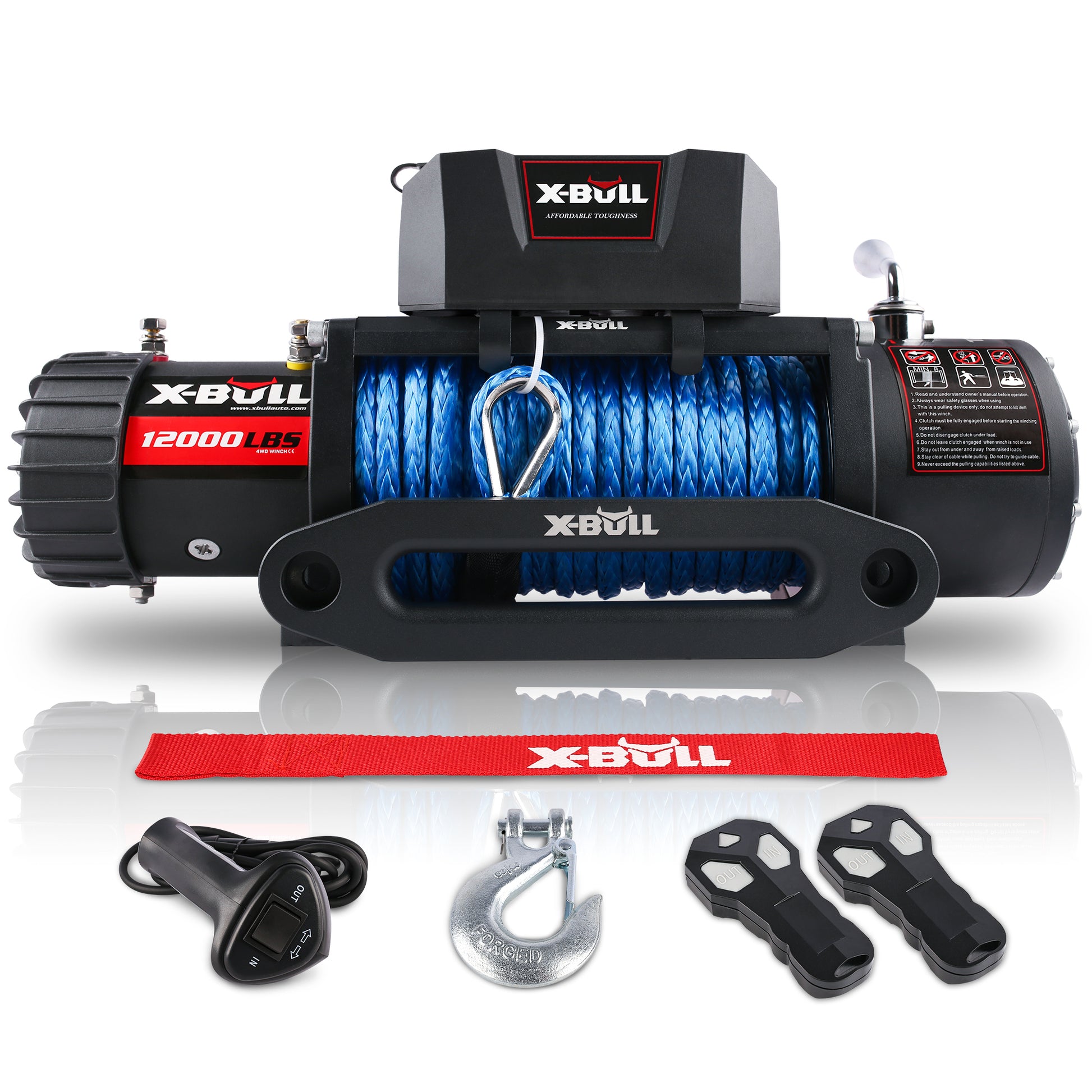 X BULL 12000 lbs Electric Winch Synthetic Rope Trailer black-stainless steel