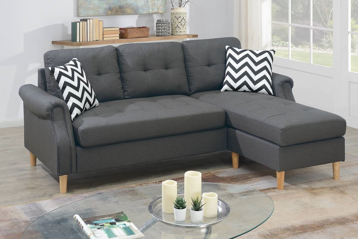 Living Room Corner Sectional Blue Grey Polyfiber Chaise Sofa Reversible Sectional Light Grey Blue Wood Primary Living Space Tufted Back Contemporary,Modern L Shaped Rolled Arms Solid Wood 4 Seat