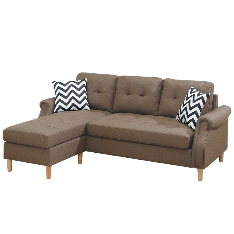 Living Room Corner Sectional Light Coffee Polyfiber Chaise Sofa Reversible Sectional Light Coffee Wood Primary Living Space Tufted Back Contemporary,Modern L Shaped Rubberwood Rolled Arms Solid Wood 4 Seat