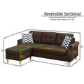 Living Room Corner Sectional Dark Coffee Polyfiber Chaise Sofa Reversible Sectional Coffee Primary Living Space Tufted Back Contemporary,Modern L Shaped Rubberwood Rolled Arms Solid Wood 4 Seat