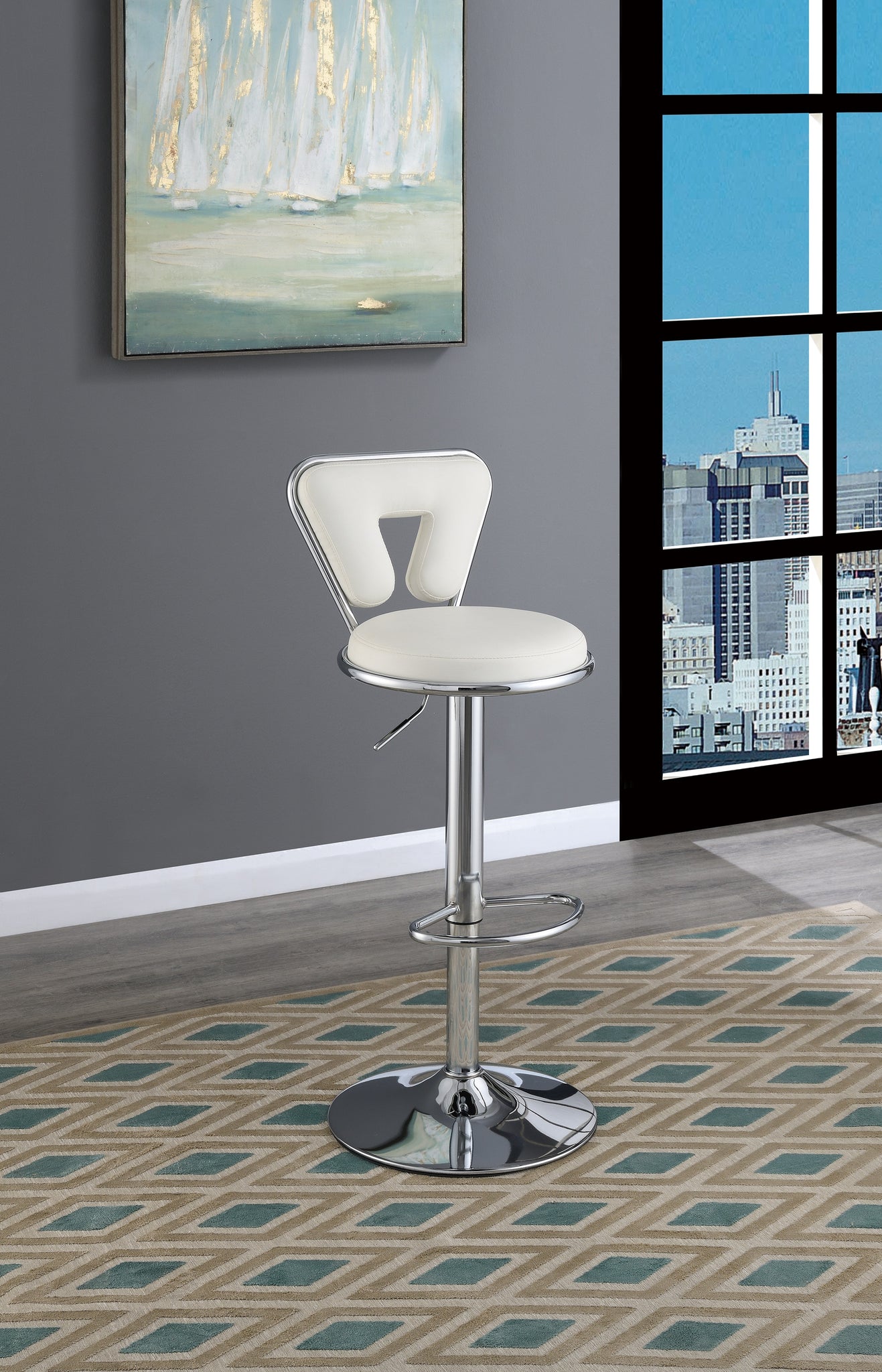 Adjustable Bar stool Gas lift Chair White Faux Leather white-dining room-classic-contemporary-modern-bar