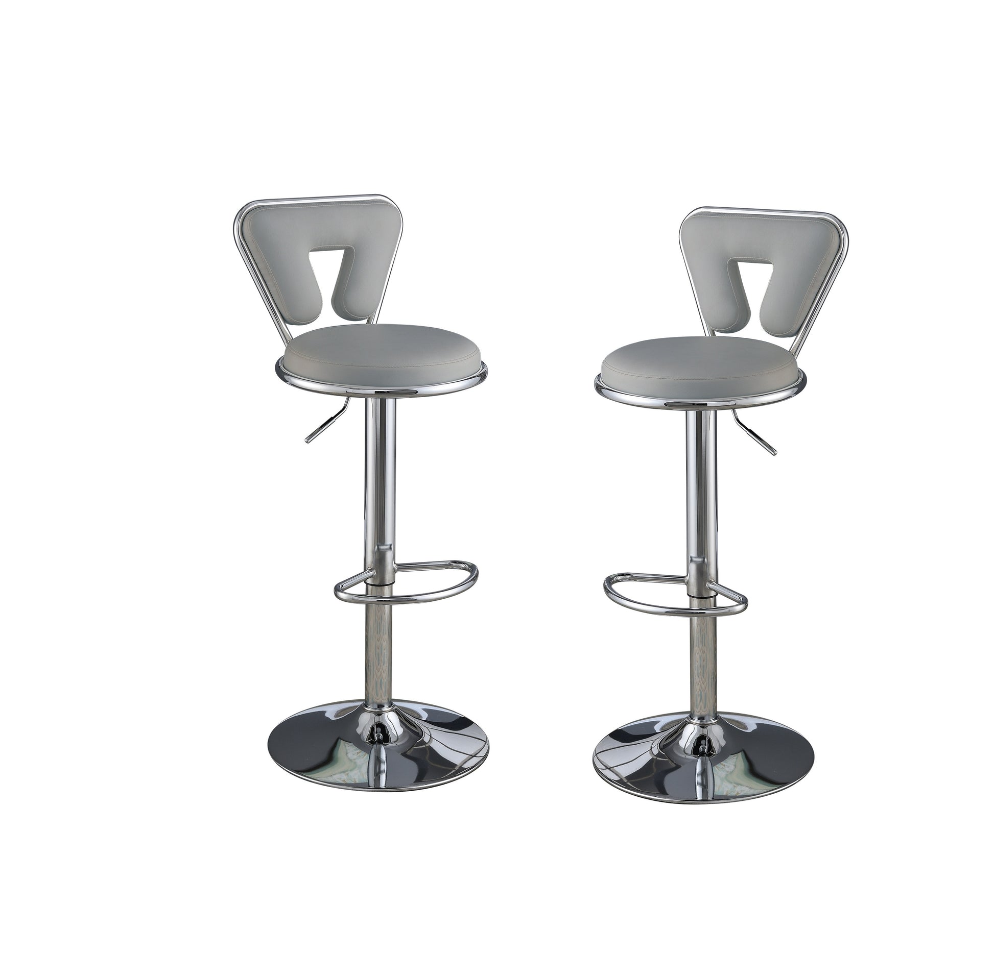 Adjustable Bar Stool Gas Lift Chair Gray Faux Leather Chrome Base Metal Frame Modern Stylish Set Of 2 Chairs Gray Dining Room Contemporary,Modern Bar Stools Metal