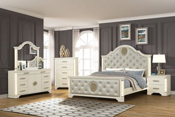 Queen 5 Pc Unique Led Bedroom Set Made With Wood In Beige Box Spring Required Queen Beige Wood 5 Piece Set Bedroom Bed Included,Chest Included,Dresser Included,Mirror Included,Nightstand Included