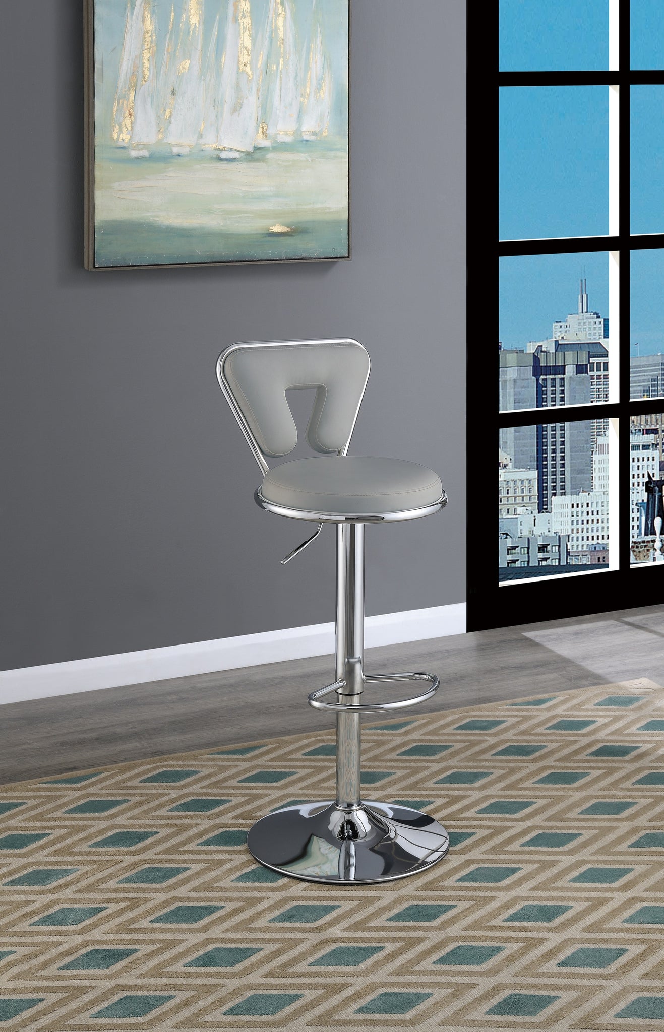 Adjustable Bar stool Gas lift Chair Gray Faux Leather gray-dining room-contemporary-modern-bar