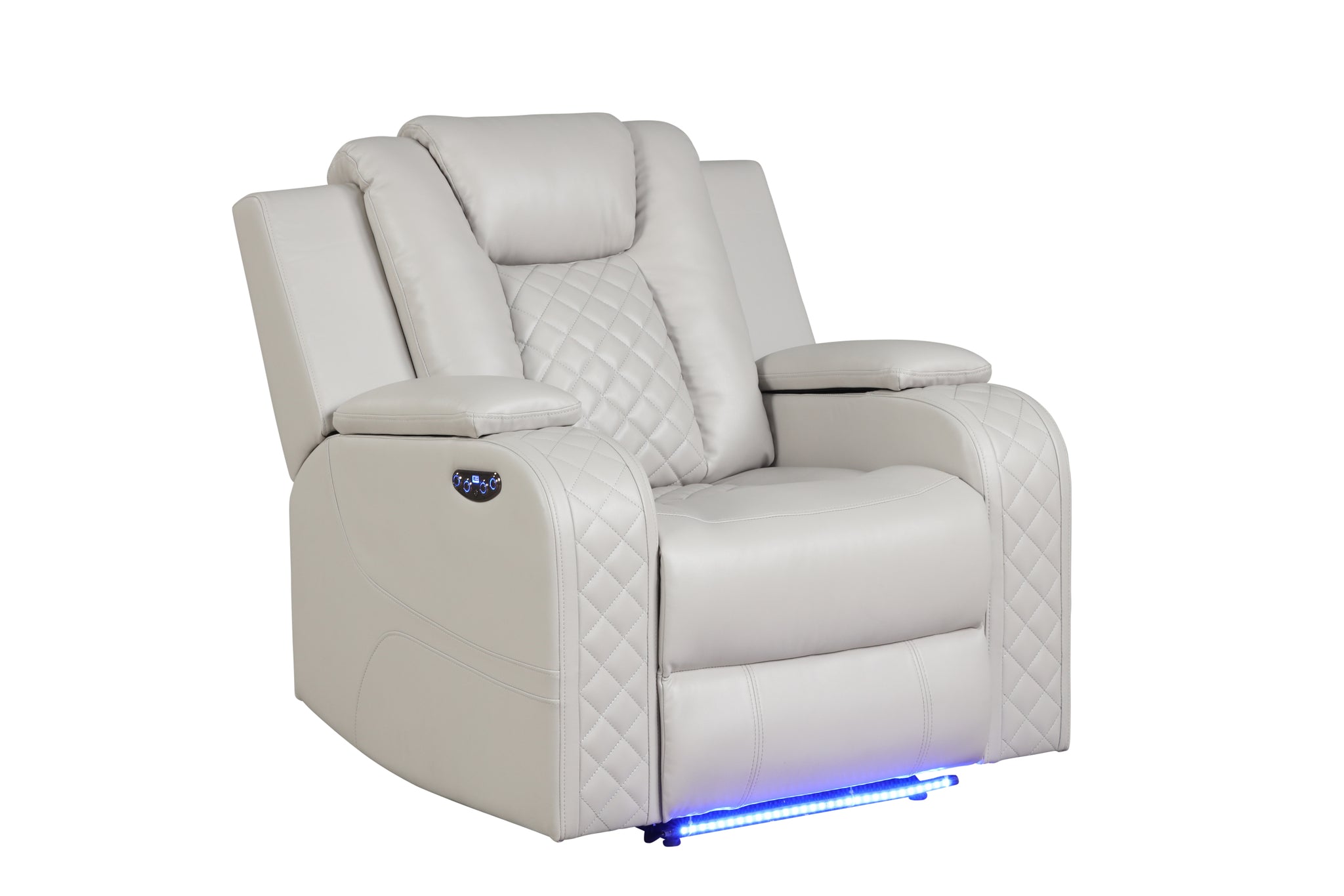 Benz Led & Power Recliner Chair Made With Faux Leather In Ice Beige Faux Leather Power Push Button Wood Primary Living Space Medium Soft Cushion Back Heavy Duty Modern Push Button Faux Leather