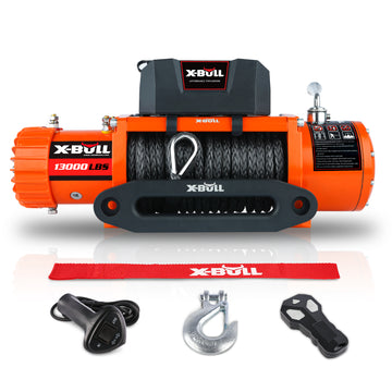 Electric Winch 13000 Lbs 12V Synthetic Rope Upgraded Version Orange Stainless Steel