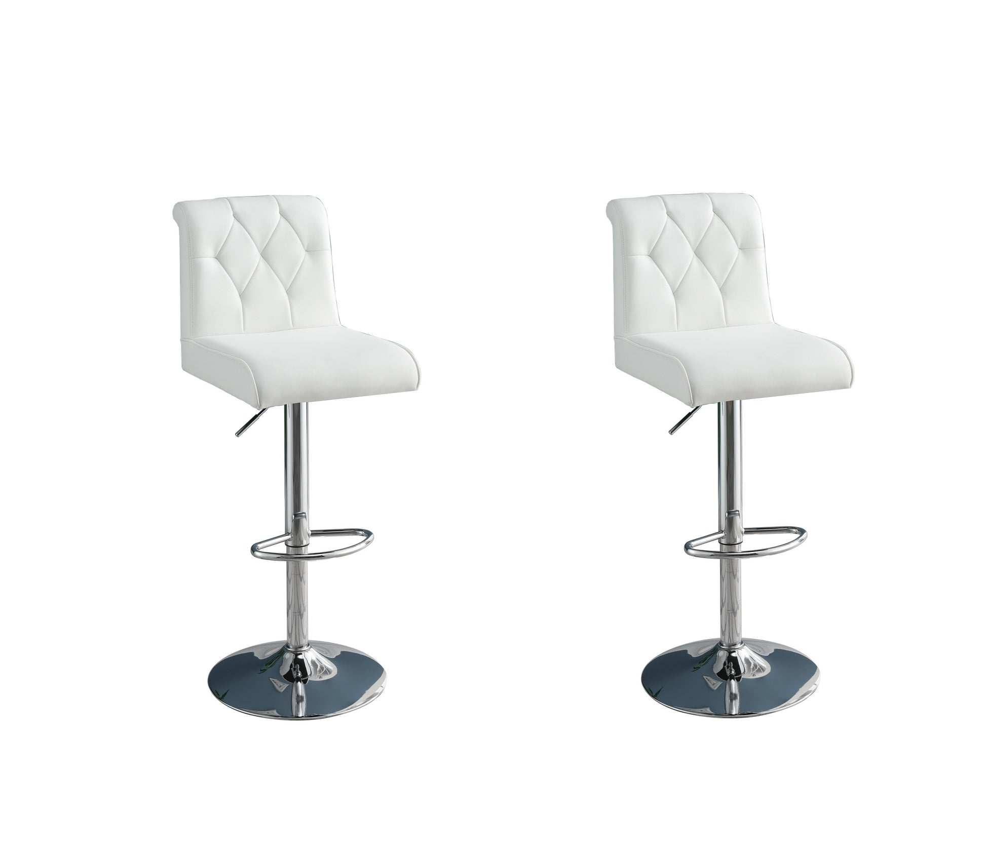 Adjustable Bar Stool Gas Lift Chair White Faux Leather Tufted Chrome Base Modern Set Of 2 Chairs Dining Kitchen White Dining Room Contemporary,Modern Bar Stools Tufted Back Metal