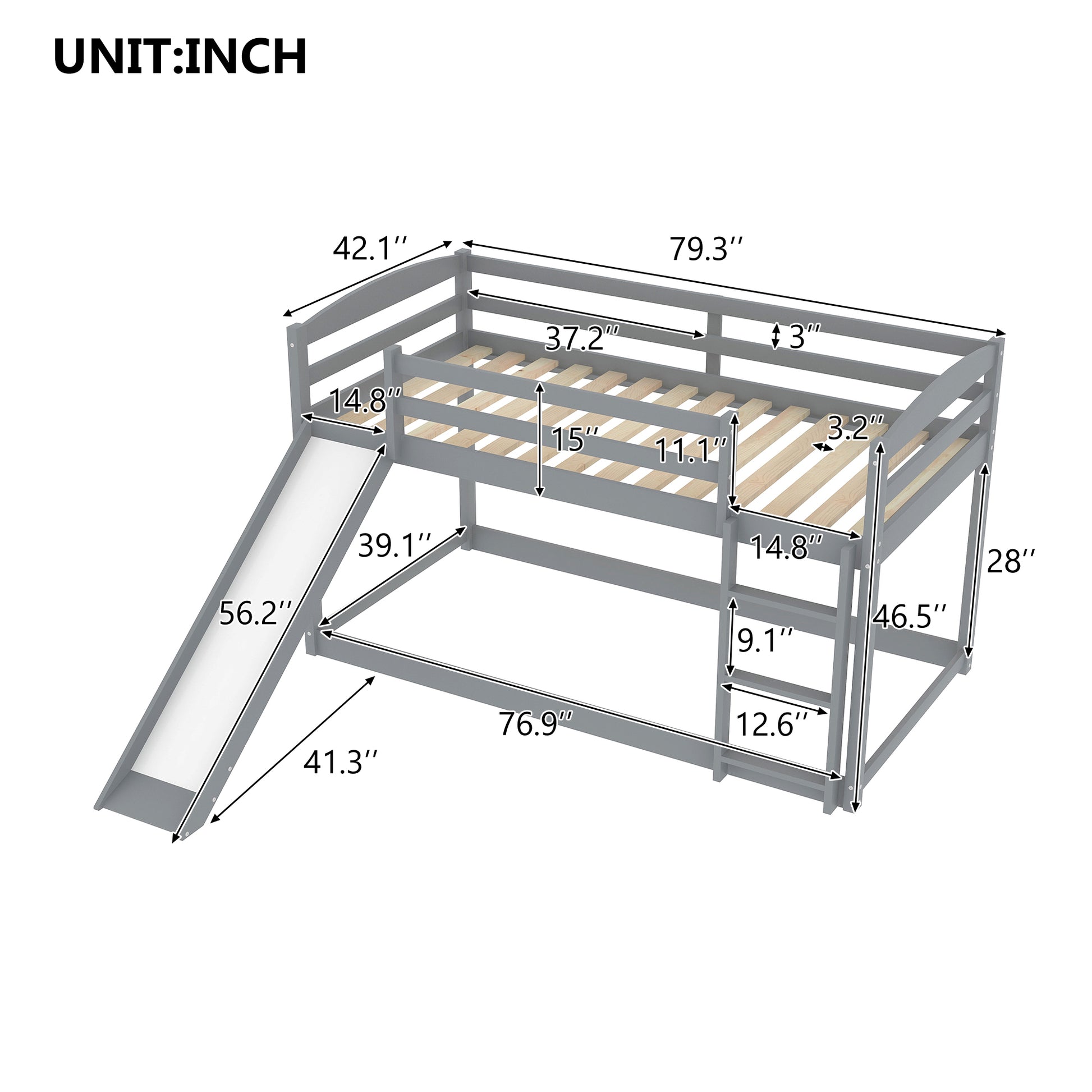 Twin Over Twin Bunk Bed With Convertible Slide And Laddergray Old Sku:Wf281725Aae Gray Pine