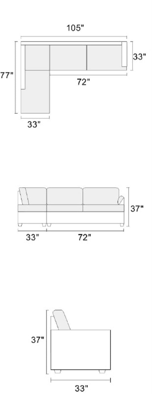 Living Room Furniture Grey Cushion Sectional W Ottoman Linen Like Fabric Sofa Chaise Grey Wood Primary Living Space Cushion Back Classic,Contemporary,Modern L Shaped Pine Pillow Top Arms Solid Wood 4 Seat