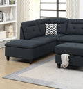 Living Room Furniture Black Cushion Sectional W Ottoman Linen Like Fabric Sofa Chaise Black Wood Primary Living Space Cushion Back Classic,Contemporary,Modern L Shaped Pine Pillow Top Arms Solid Wood 4 Seat