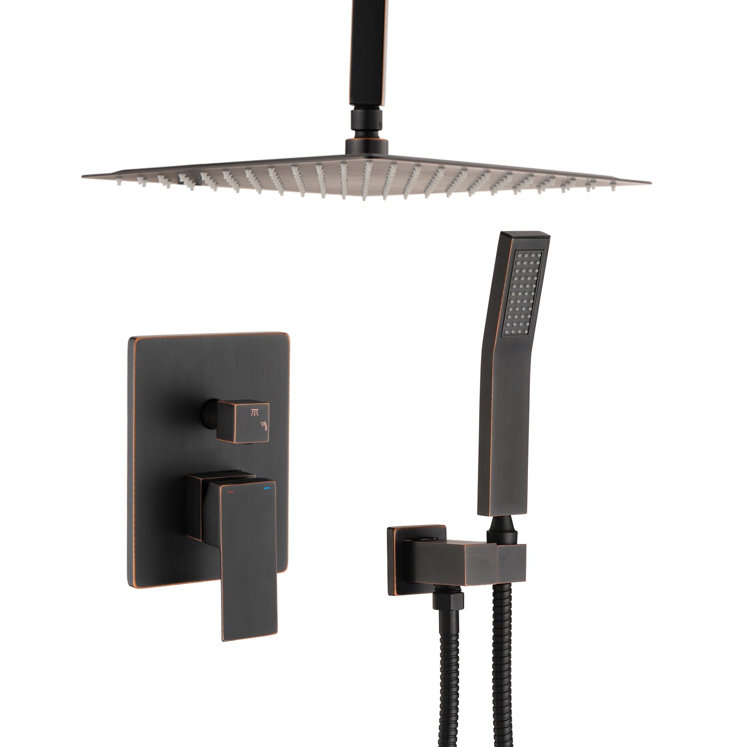 Ceiling Mounted Shower System Combo Set With Handheld And 16"Shower Head Oil Rubbed Bronze Brass