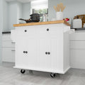 Kitchen Island Cart with Two Storage Cabinets and Two white-mdf