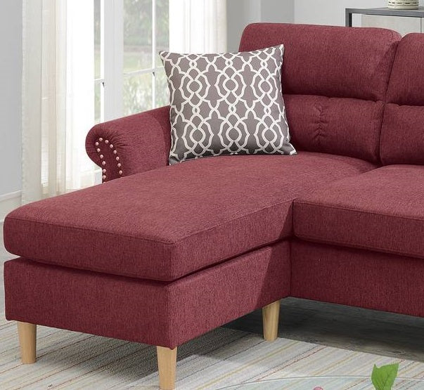 Paparika Red Color Polyfiber Reversible Sectional Sofa Set Chaise Pillows Plush Cushion Couch Nailheads Red Velvet Wood Primary Living Space Cushion Back Contemporary,Modern L Shaped Rolled Arms Fabric 4 Seat