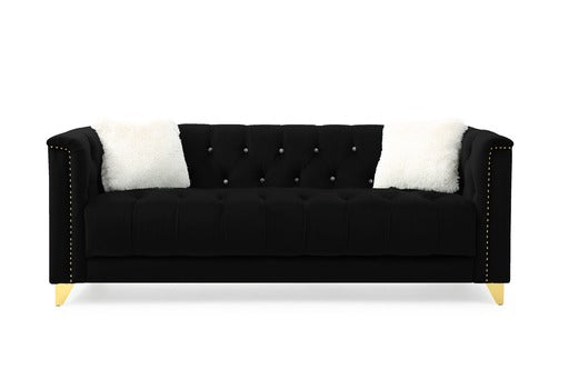 2 Piece Living Room Set Black Black Velvet 5 Seat