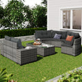 8 Pieces Outdoor Wicker Round Sofa Set, Half Moon Sectional Sets All Weather, Curved Sofa Set With Rectangular Coffee Table, Pe Rattan Water Resistant And Uv Protected, Movable Cushion, Gray Yes Gray Garden & Outdoor Wicker