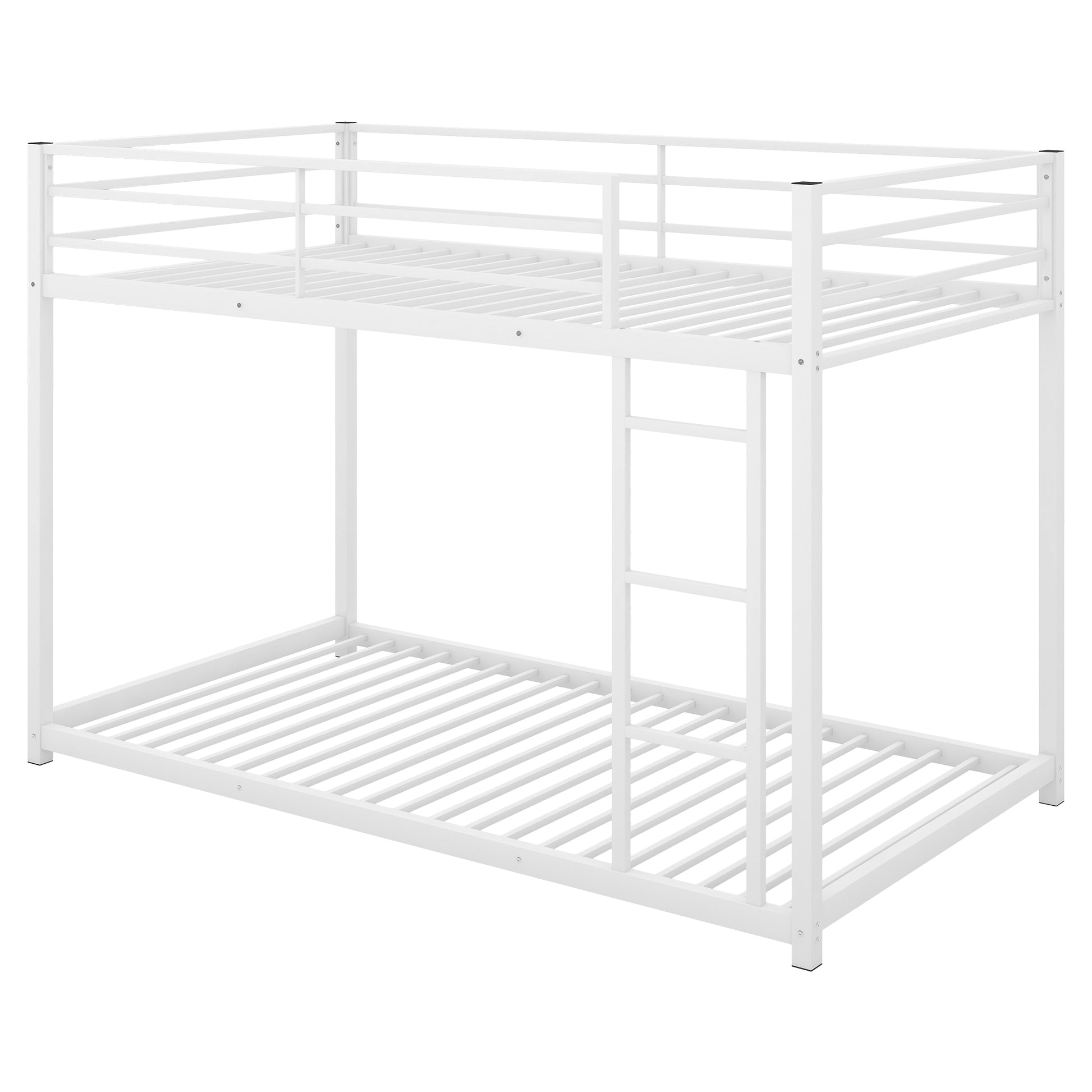 Twin over Twin Metal Bunk Bed, Low Bunk Bed with white-metal