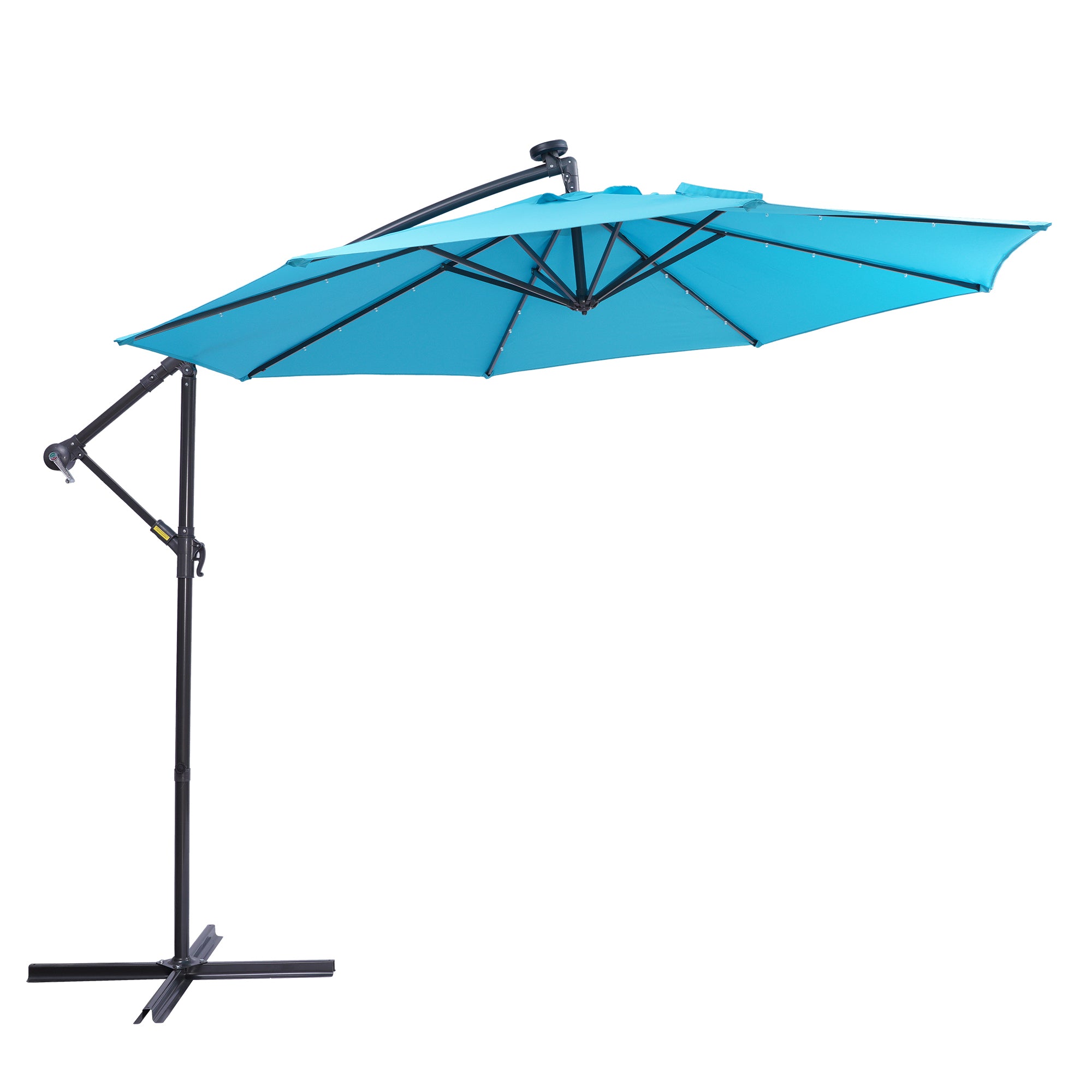 10 FT Solar LED Patio Outdoor Umbrella Hanging blue-metal