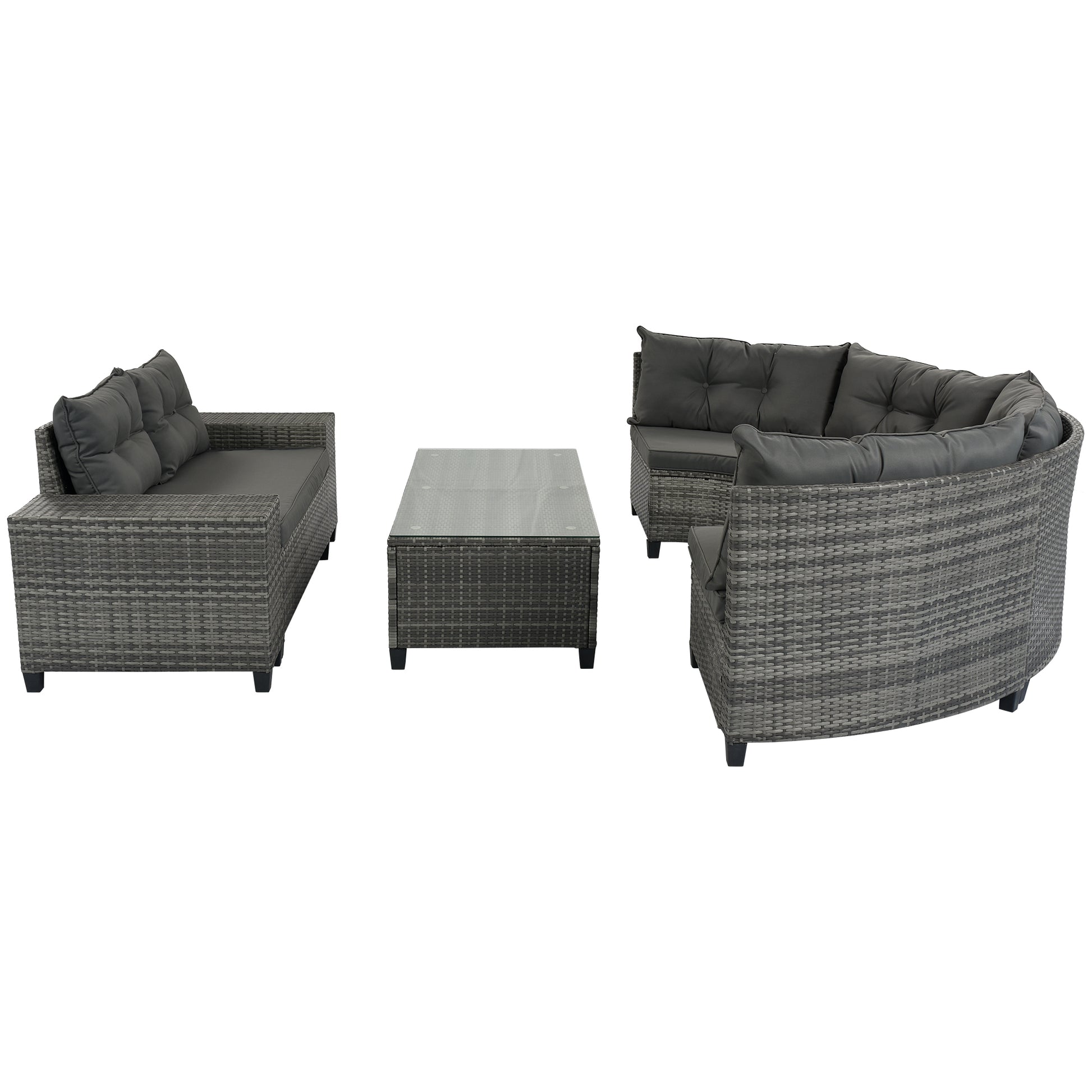 8 Pieces Outdoor Wicker Round Sofa Set, Half Moon Sectional Sets All Weather, Curved Sofa Set With Rectangular Coffee Table, Pe Rattan Water Resistant And Uv Protected, Movable Cushion, Gray Yes Gray Garden & Outdoor Wicker