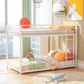 Twin over Twin Metal Bunk Bed, Low Bunk Bed with white-metal