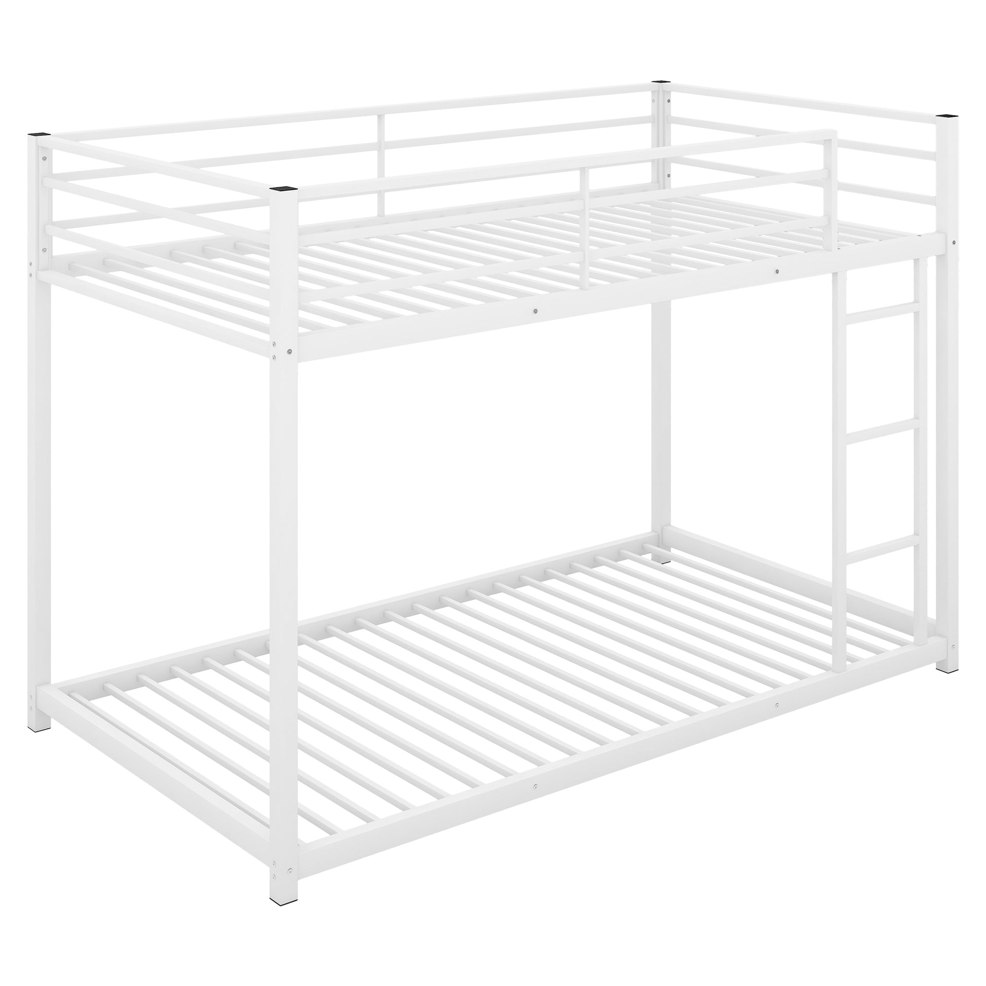 Twin over Twin Metal Bunk Bed, Low Bunk Bed with white-metal