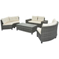 8 Pieces Outdoor Wicker Round Sofa Set, Half Moon Sectional Sets All Weather, Curved Sofa Set With Rectangular Coffee Table, Pe Rattan Water Resistant And Uv Protected, Movable Cushion, Beige Yes Complete Patio Set Beige Garden & Outdoor Wicker