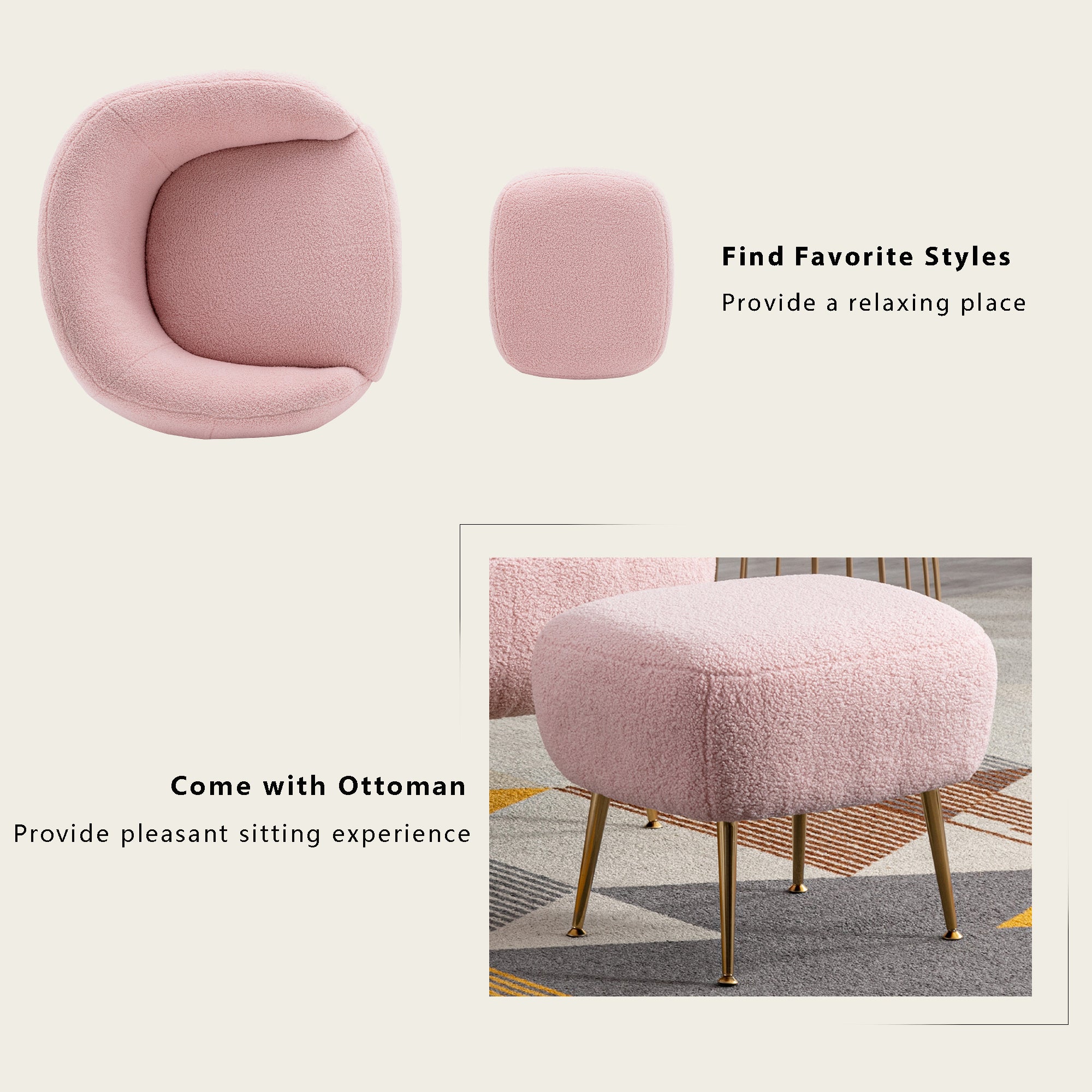 Orisfur. Modern Comfy Leisure Accent Chair, Teddy pink-foam-altay velvet