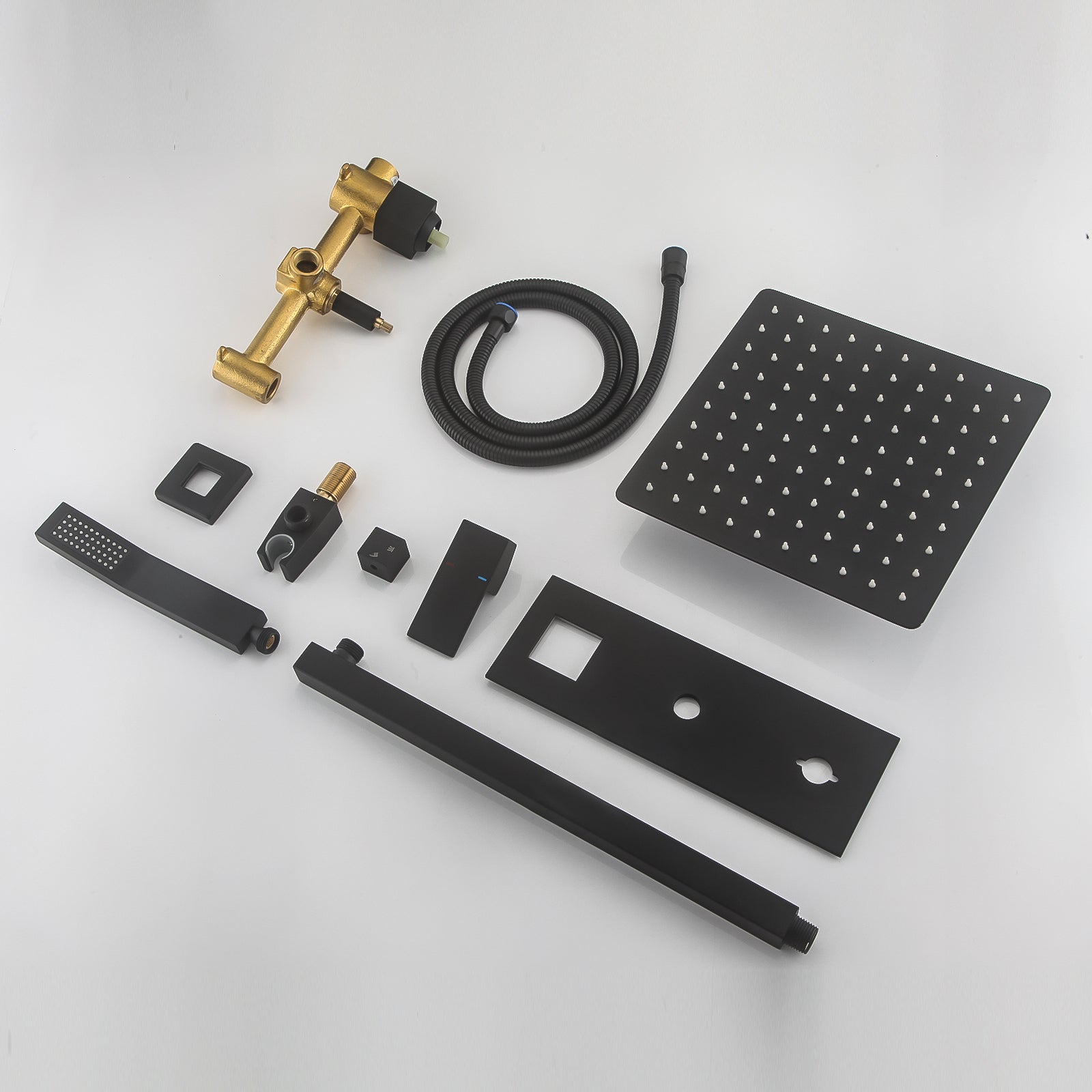 Matte Black Wall Mounted Bathroom Complete Shower Set Matte Black Brass