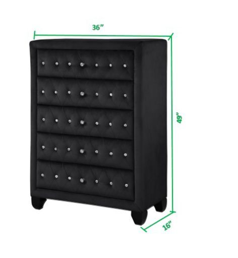 Full 5 Pc Vanity Upholstery Bedroom Set Made With Wood In Black Box Spring Not Required Full Black Wood 5 Piece Set Bedroom Contemporary,Modern Acacia Upholstered Velvet Tufted Wood