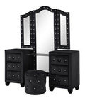 Queen 4 Pc Vanity Bedroom Set Made With Wood In Black Color Box Spring Not Required Queen Black Wood 4 Piece Set Bedroom Contemporary,Modern Solid Wood Mdf Velvet Tufted Wood