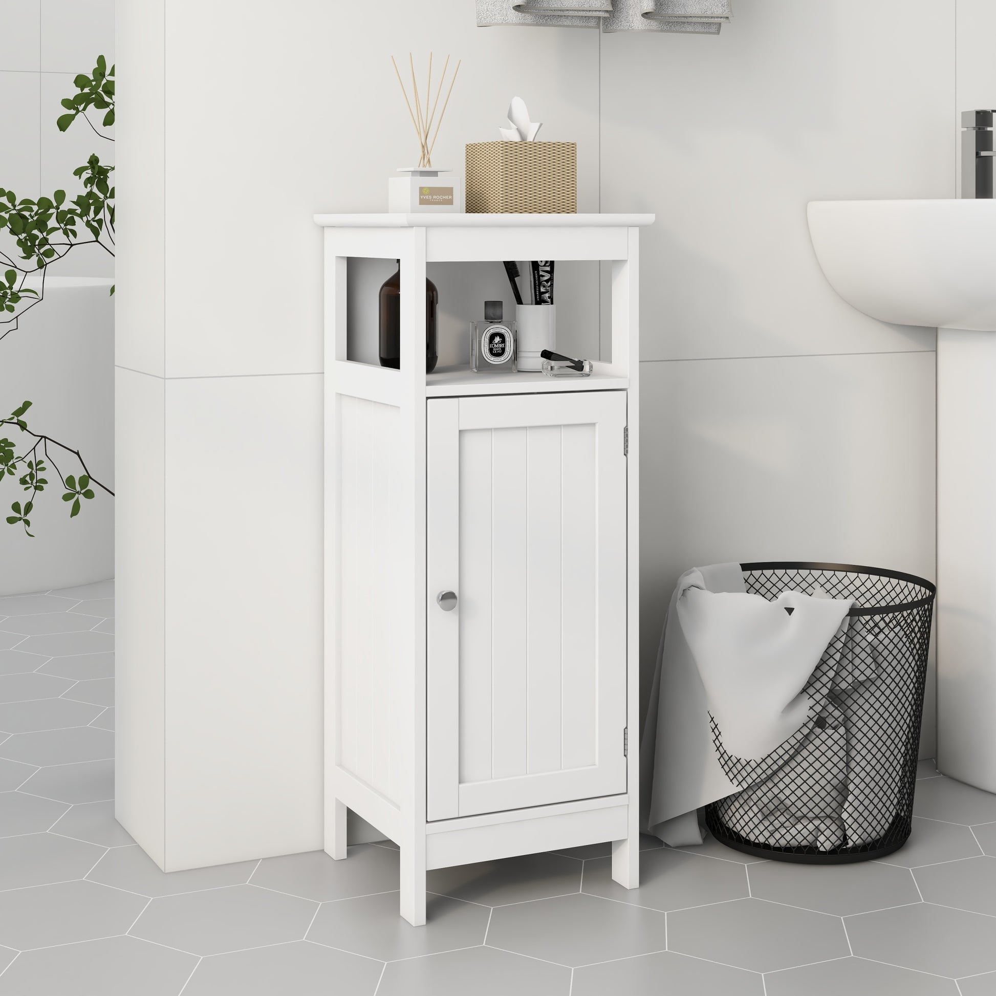 Bathroom Single Door Cabinet - White Mdf