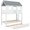 House Bunk Bed With Trundle,Roof And Windows,White Old Sku:Gx000705Aak White Pine