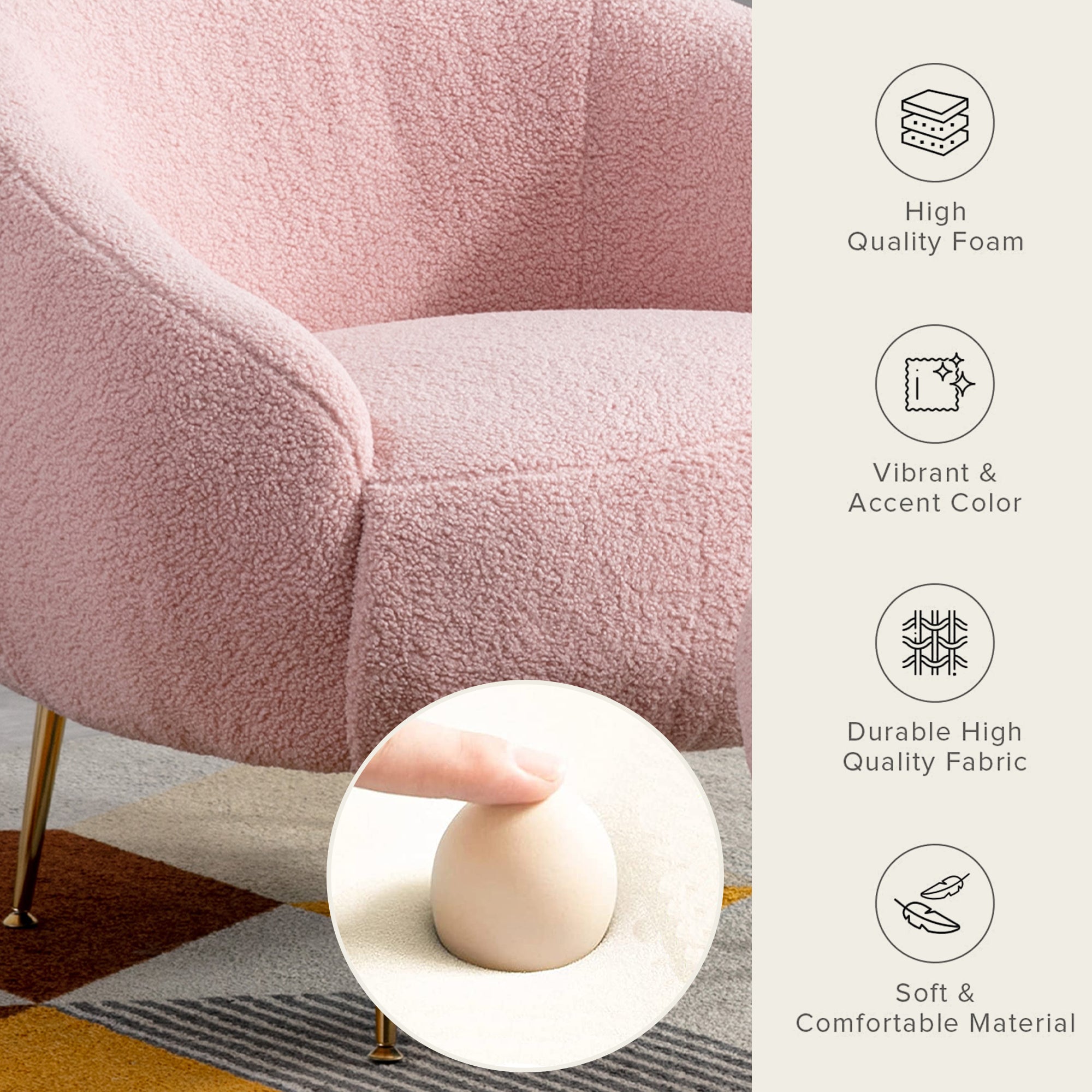 Orisfur. Modern Comfy Leisure Accent Chair, Teddy pink-foam-altay velvet