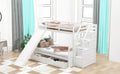 Twin Over Full Bunk Bed With Drawers,Storage And Slide, Multifunction, White Twin Box Spring Not Required White Pine