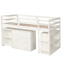 Low Study Twin Loft Bed With Cabinet And Rolling Portable Desk White Old Sku :Lp000113Aak White Solid Wood