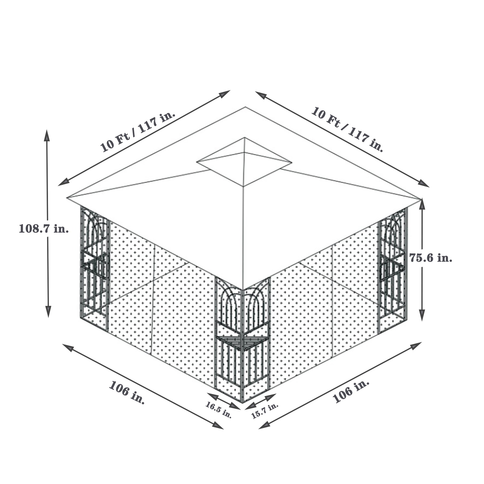 10X10 Outdoor Patio Gazebo Canopy Tent With Ventilated Double Roof And Mosquito Net Detachable Mesh Screen On All Sides ,Suitable For Lawn, Garden, Backyard And Deck,Gray Top Gray Steel