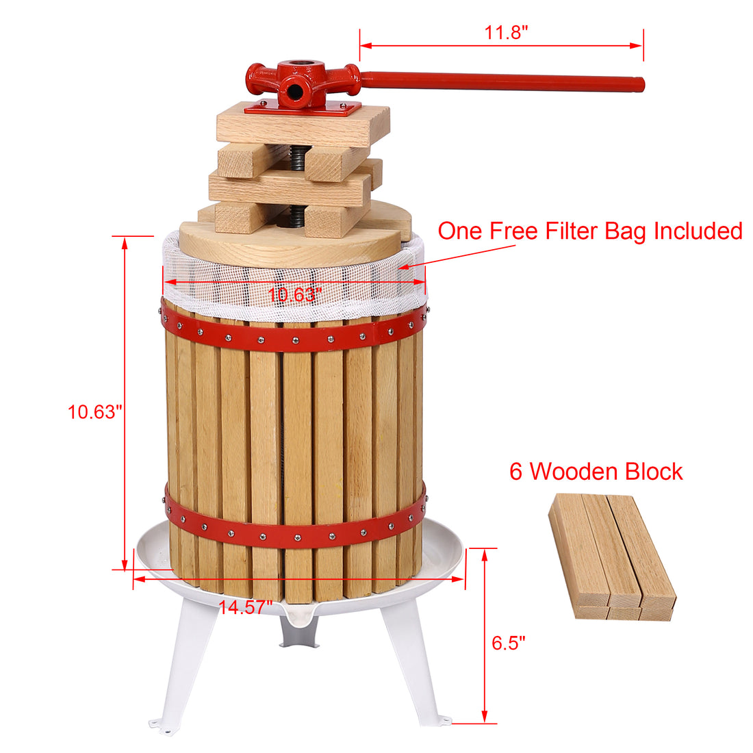 Fruit Wine Press 3.17 Gallon 12L Oak Metal & Wood