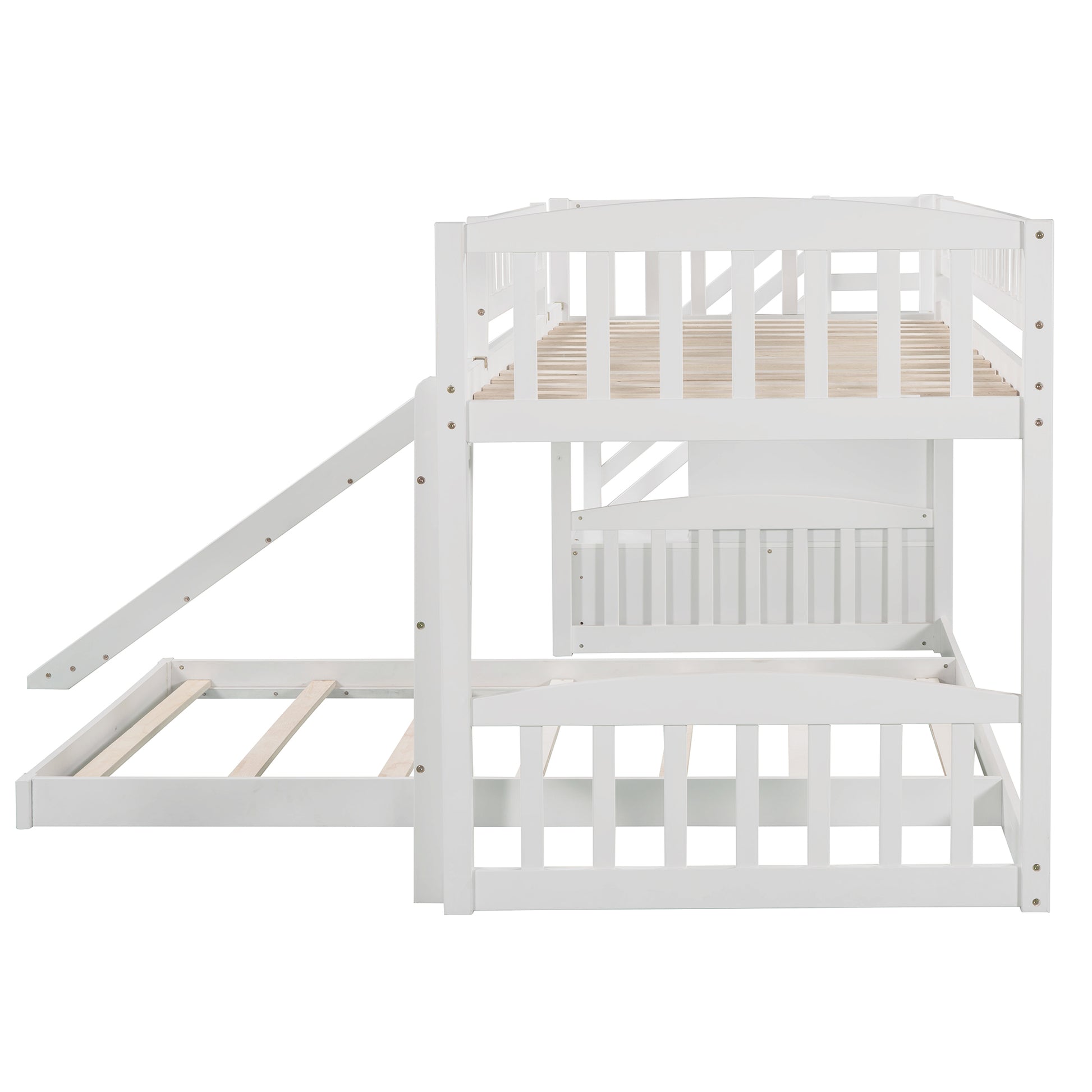 Stairway Twin Over Twin Bunk Bed With Two Drawers And Slide, White Old Sku :Lp000156Aak White Solid Wood