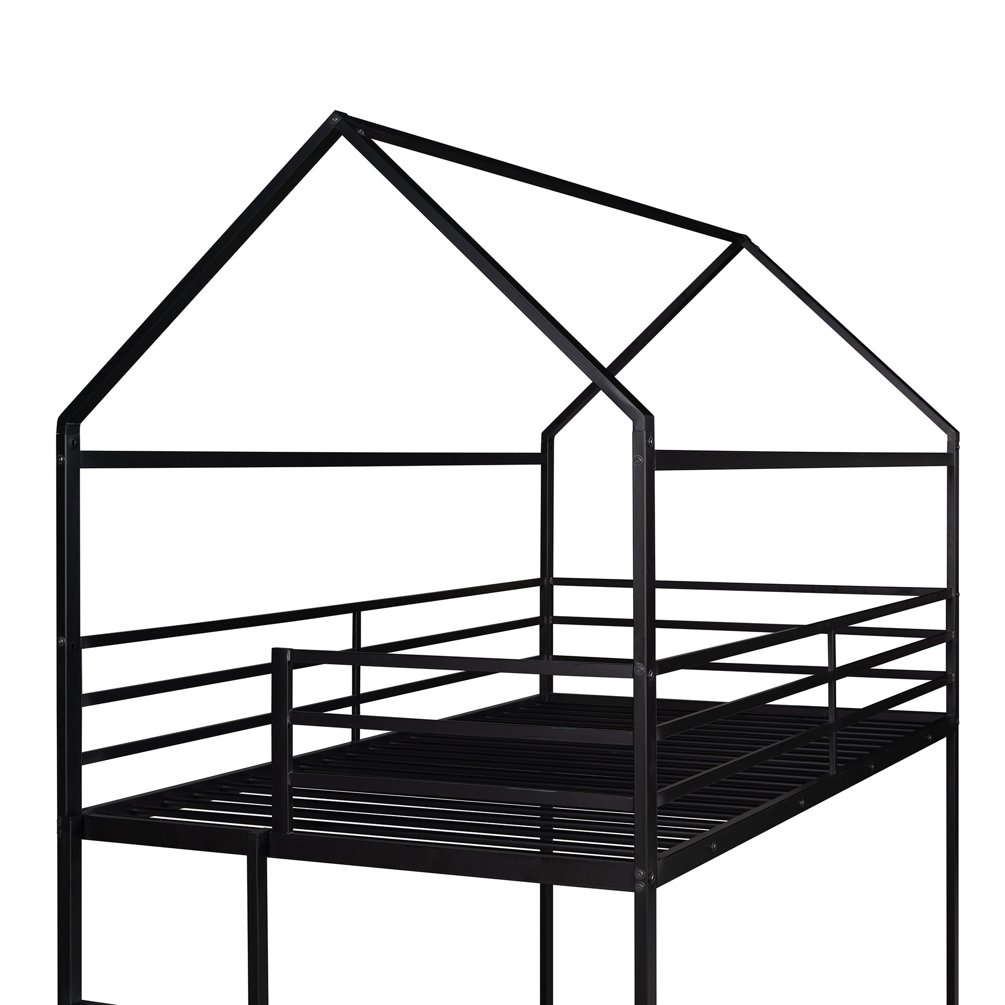 Bunk Beds for Kids Twin over Twin,House Bunk Bed Metal black-metal