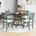 5 Piece Round Dining Table And 4 Fabric Chairs With Special Shaped Table Legs And Storage Shelf Antique Blue Dark Brown Dark Brown,Viridian Mdf