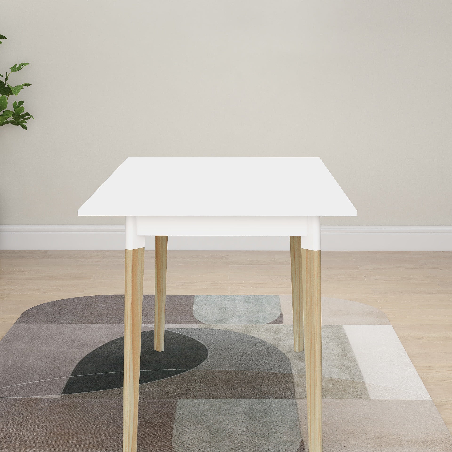 Modern Dining Table 47 Inch Kitchen Table Rectangular Top With Solid Wood Leg White White Mdf