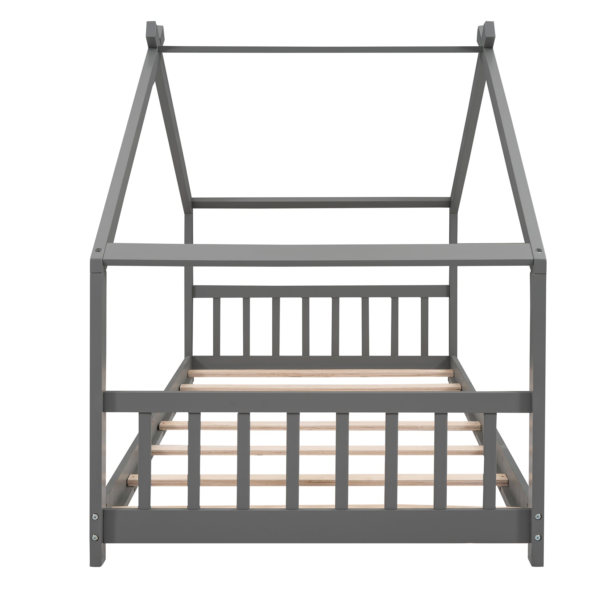 Twin Size House Bed Wood Bed, Gray Gray Solid Wood
