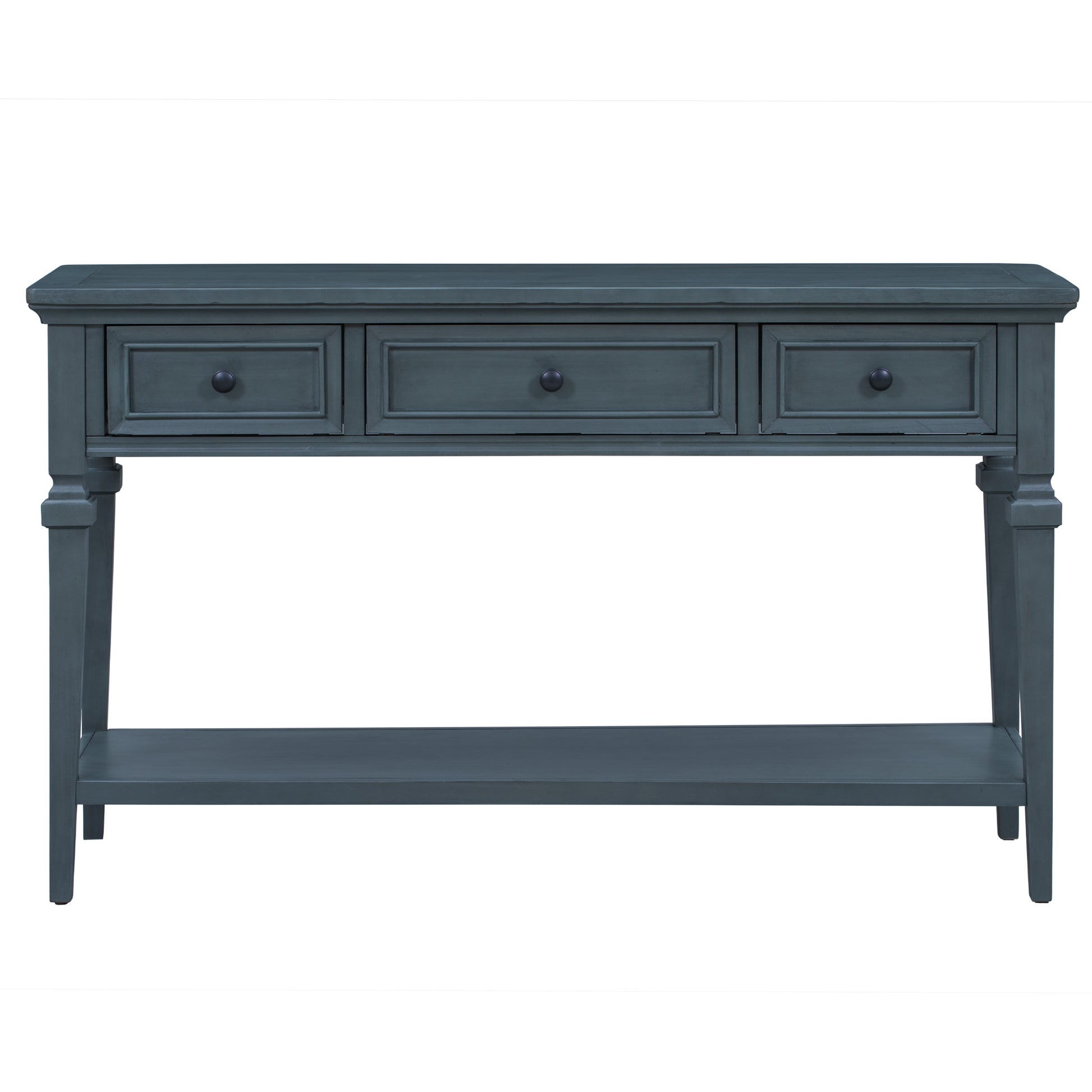 Classic Retro Style Console Table With Three Top Drawers And Open Style Bottom Shelf, Easy Assembly Navy Navy Solid Wood