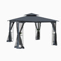 10X10 Outdoor Patio Gazebo Canopy Tent With Ventilated Double Roof And Mosquito Net Detachable Mesh Screen On All Sides ,Suitable For Lawn, Garden, Backyard And Deck,Gray Top Gray Steel