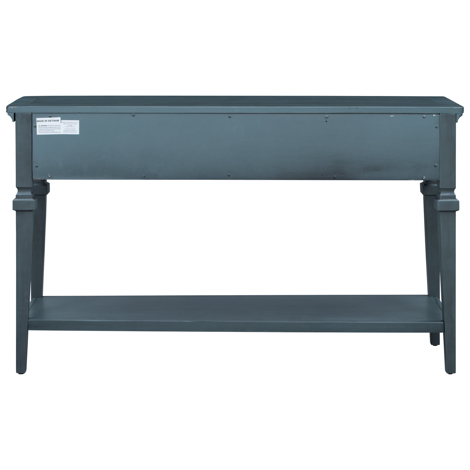 Classic Retro Style Console Table With Three Top Drawers And Open Style Bottom Shelf, Easy Assembly Navy Navy Solid Wood