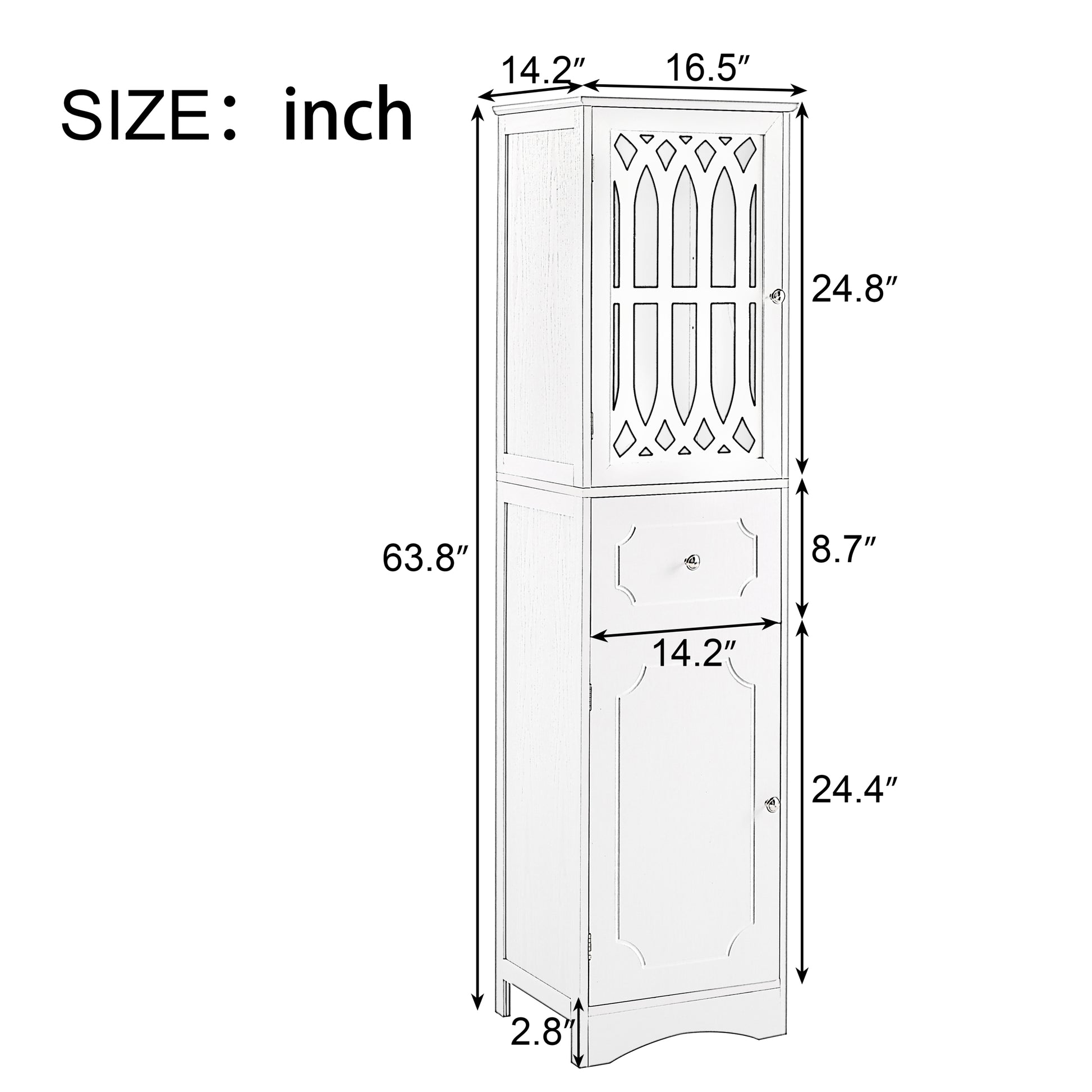 Tall Bathroom Cabinet, Freestanding Storage Cabinet With Drawer And Doors, Mdf Board, Acrylic Door, Adjustable Shelf, White White Mdf