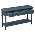 Classic Retro Style Console Table With Three Top Drawers And Open Style Bottom Shelf, Easy Assembly Navy Navy Solid Wood