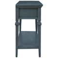 Classic Retro Style Console Table With Three Top Drawers And Open Style Bottom Shelf, Easy Assembly Navy Navy Solid Wood