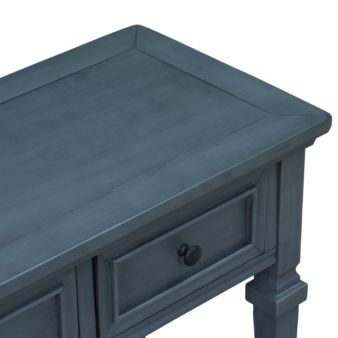 Classic Retro Style Console Table With Three Top Drawers And Open Style Bottom Shelf, Easy Assembly Navy Navy Solid Wood