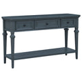 Classic Retro Style Console Table With Three Top Drawers And Open Style Bottom Shelf, Easy Assembly Navy Navy Solid Wood